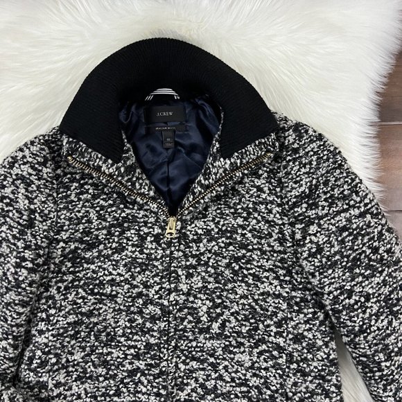 J. Crew‎ Size 00 Black White Speckled Boucle Lodge Coat H2632 - Picture 2 of 13